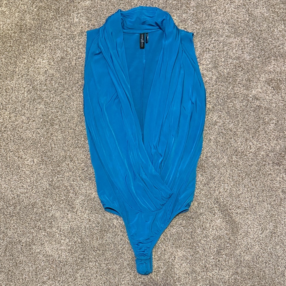 Guess by Marciano Vibrant Blue Plunging Neckline Bodysuit